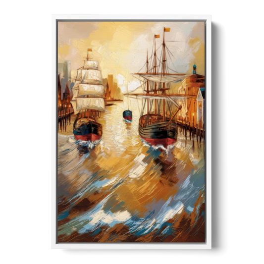 Camden Historic Waterfront - White Framed Canvas Wall Art - Front