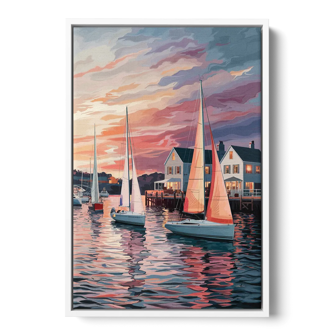 Camden Inner Harbor Sunset Front - White Canvas Wall Art