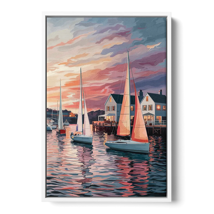Camden Inner Harbor Sunset Front - White Canvas Wall Art
