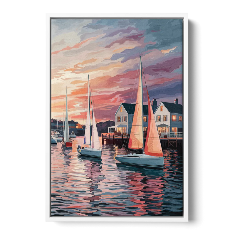 Camden Inner Harbor Sunset Front - White Canvas Wall Art