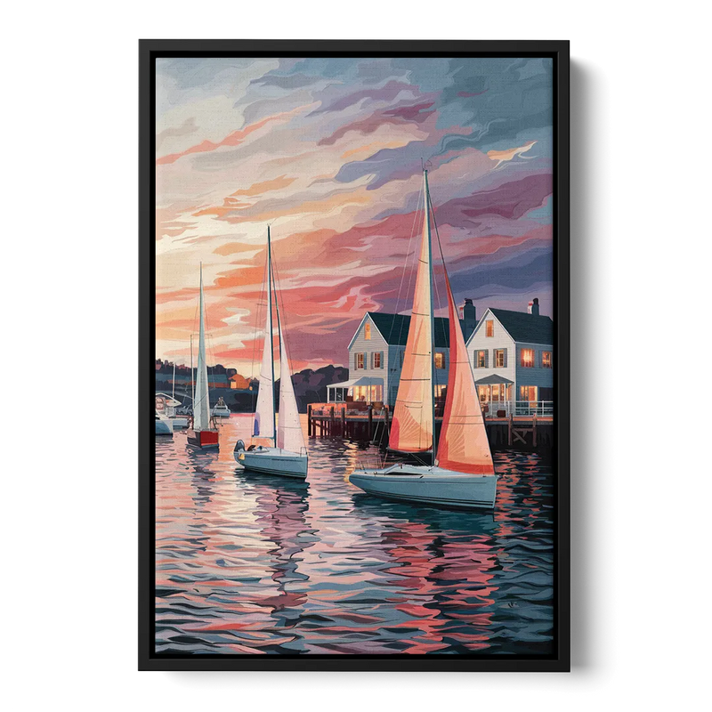 Camden Inner Harbor Sunset Front - Black Canvas Wall Art