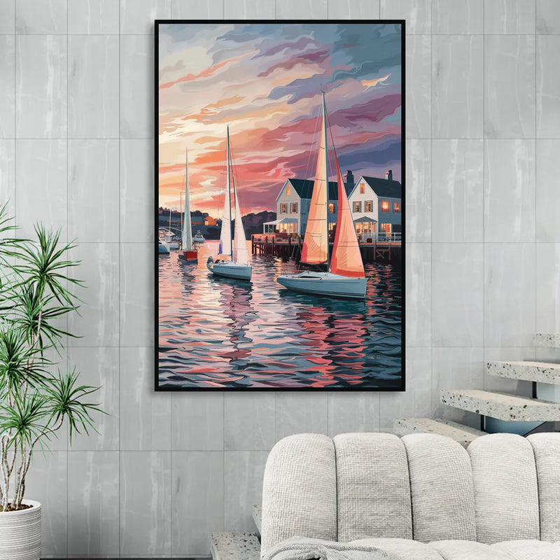 Camden Inner Harbor Sunset Sitting Room - Black Canvas Wall Art