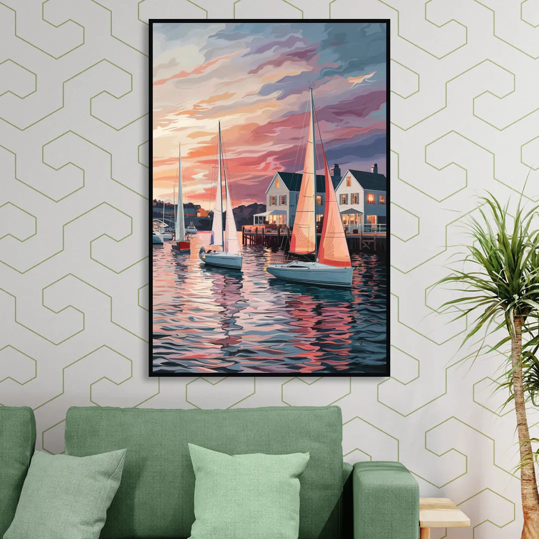 Camden Inner Harbor Sunset Living Room - Black Canvas Wall Art