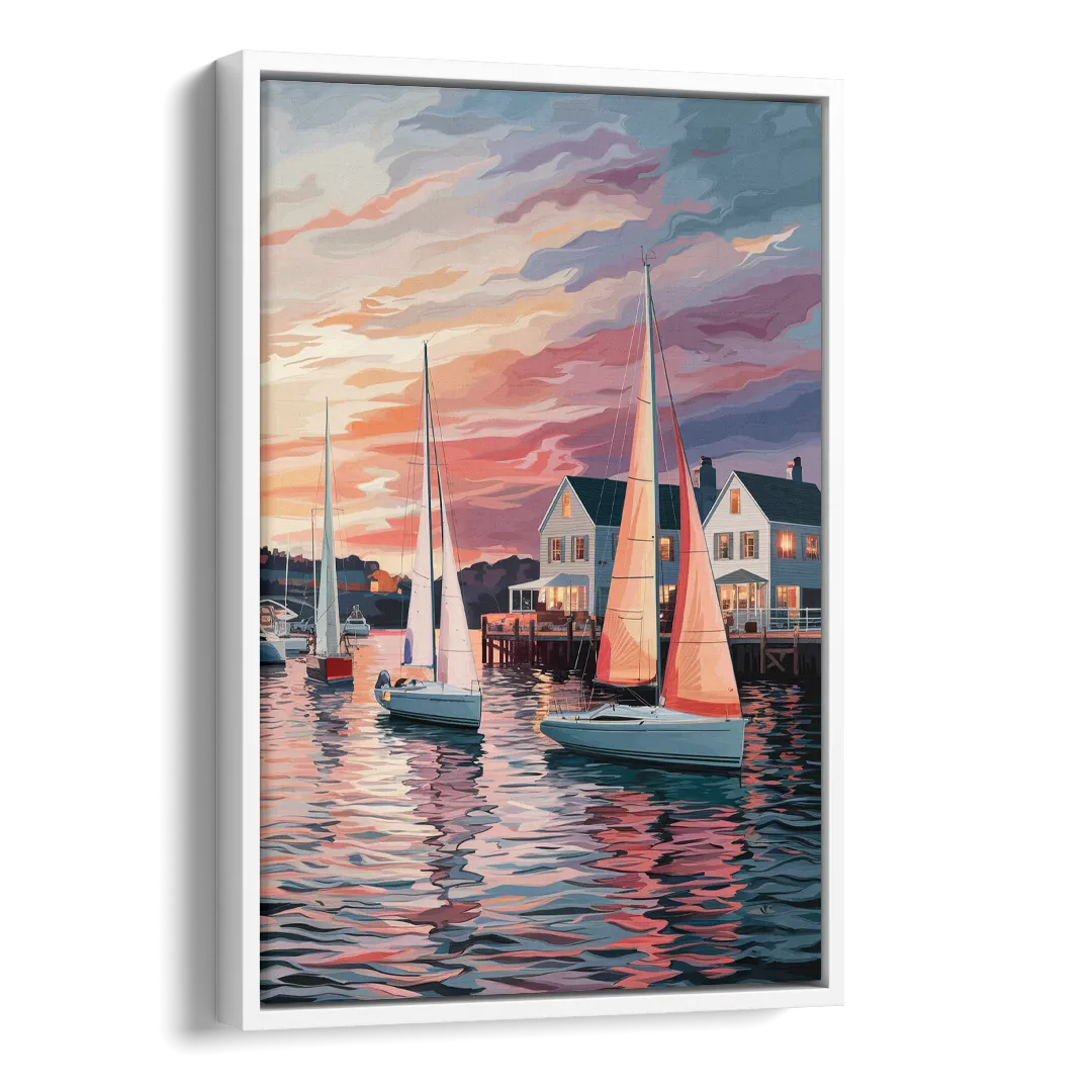 Camden Inner Harbor Sunset Side - White Canvas Wall Art