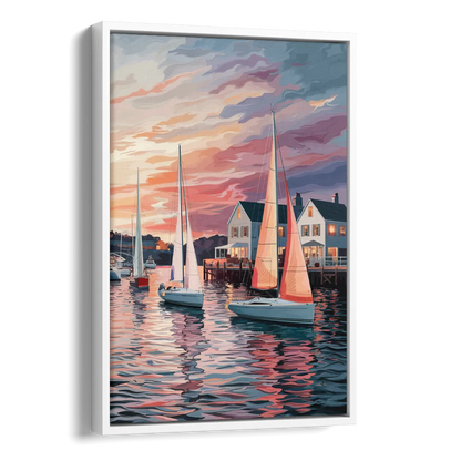 Camden Inner Harbor Sunset Side - White Canvas Wall Art