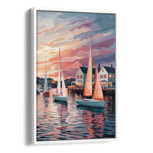 Camden Inner Harbor Sunset Side - White Canvas Wall Art