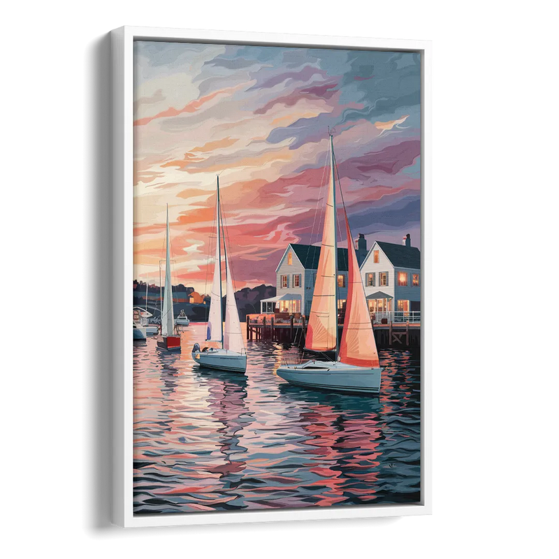 Camden Inner Harbor Sunset Side - White Canvas Wall Art