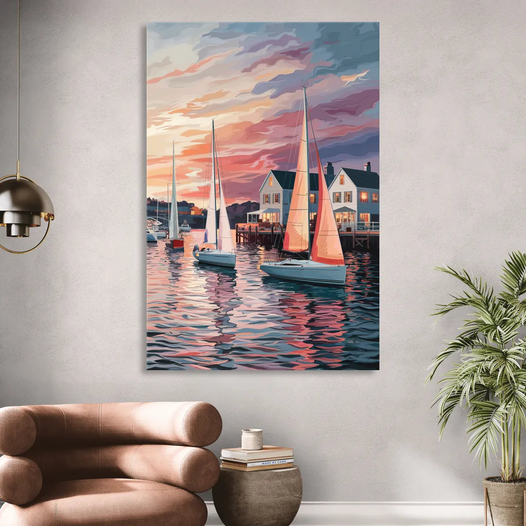 Camden Inner Harbor Sunset Living Room - Canvas Wall Art