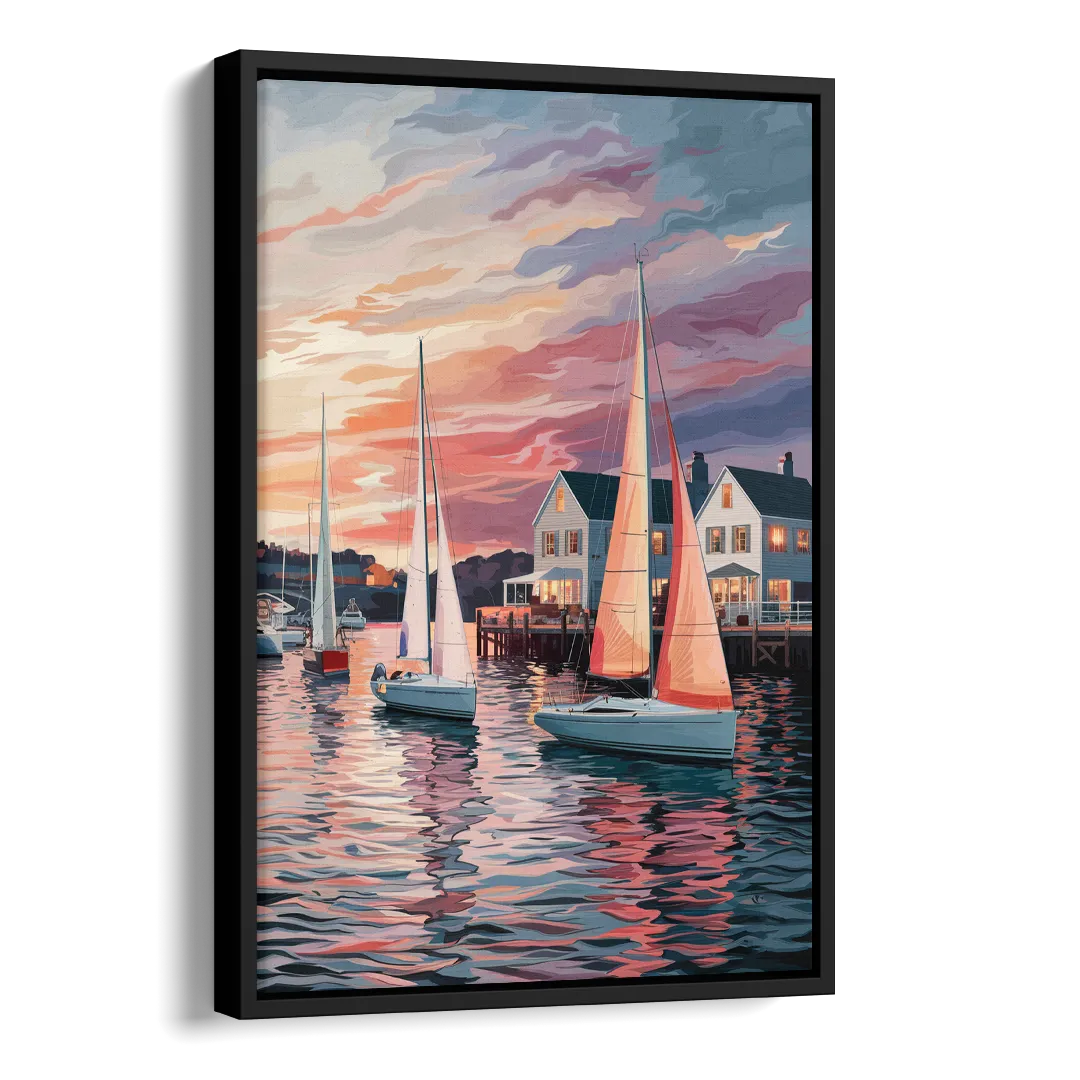 Camden Inner Harbor Sunset Side - Black Canvas Wall Art