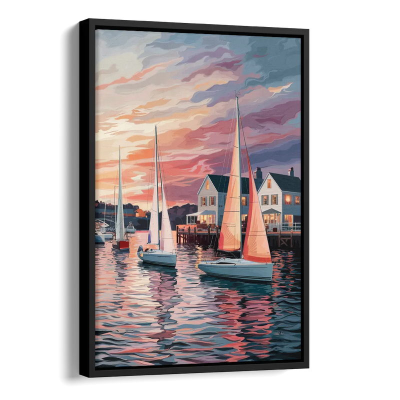 Camden Inner Harbor Sunset Side - Black Canvas Wall Art