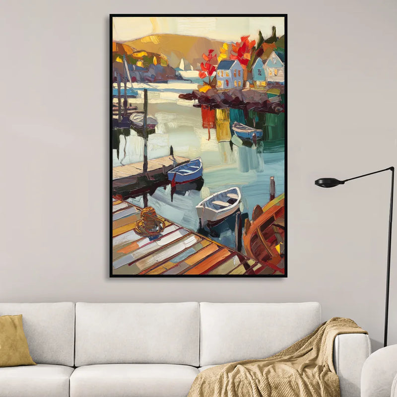 Camden Scenic Harbor View Sitting Room - Black Canvas Wall Art