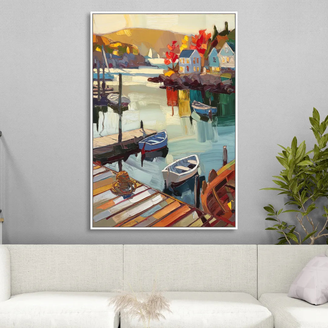 Camden Scenic Harbor View Living Room - White Canvas Wall Art