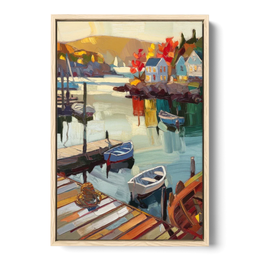 Camden Scenic Harbor View - Oak Framed Canvas Wall Art - Front