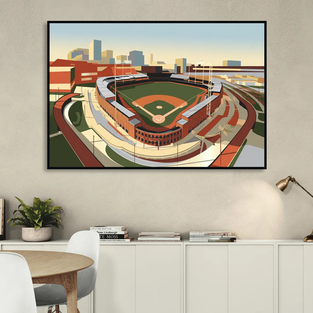 Camden Yards Baseball Stadium Sitting Room - Black Canvas Wall Art
