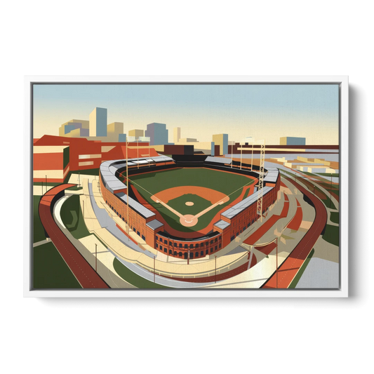 Camden Yards Baseball Stadium - White Framed Canvas Wall Art - Front