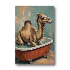 Camel Kneeling in a Clawfoot Tub - Canvas Wall Art - Front
