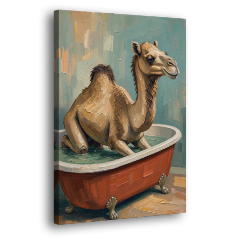 Camel Kneeling in a Clawfoot Tub - Canvas Wall Art - Side