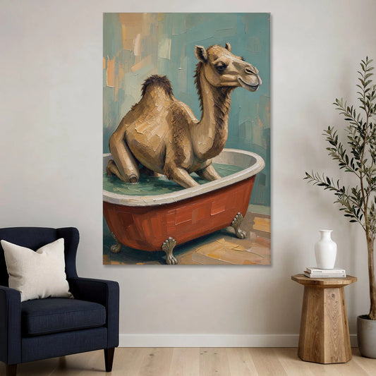 Camel Kneeling in a Clawfoot Tub - Canvas Wall Art - Sofa - 40x60