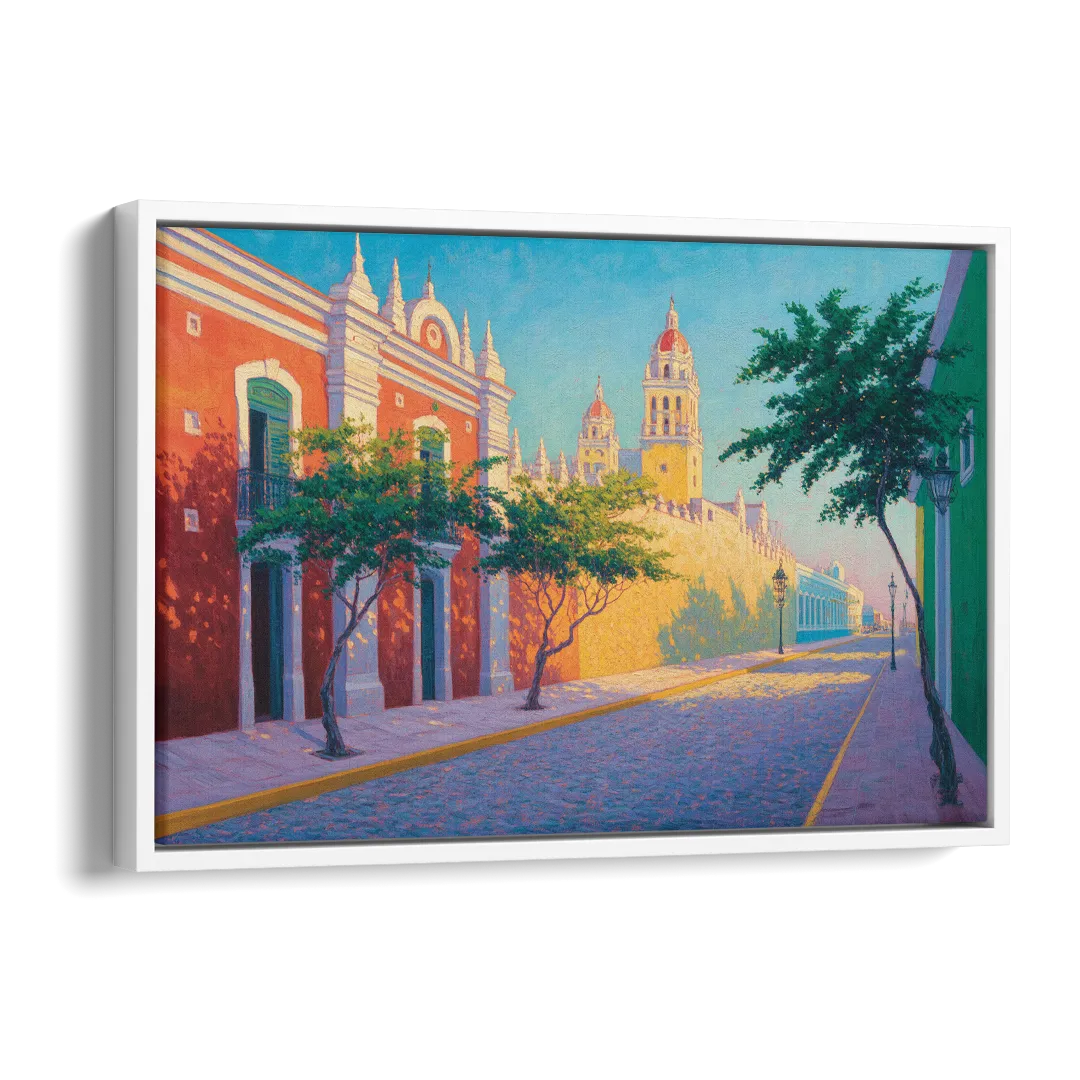 Campeche Walled City Side - White Canvas Wall Art