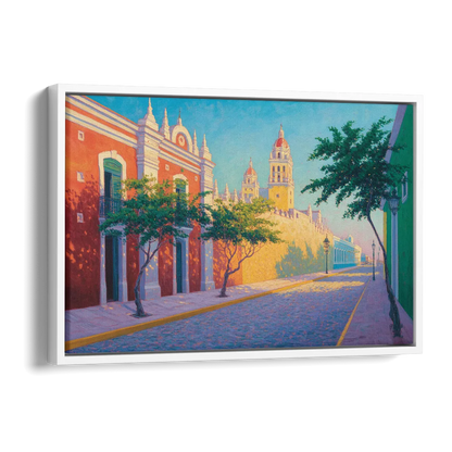 Campeche Walled City Side - White Canvas Wall Art