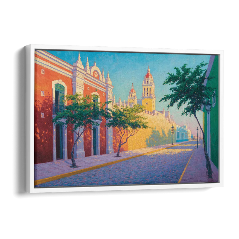 Campeche Walled City Side - White Canvas Wall Art