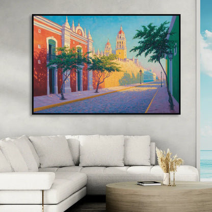 Campeche Walled City Sitting Room - Black Canvas Wall Art