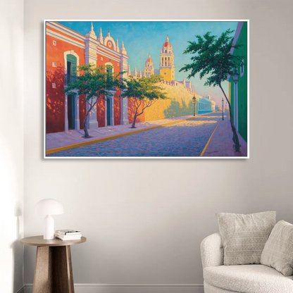 Campeche Walled City Living Room - White Canvas Wall Art