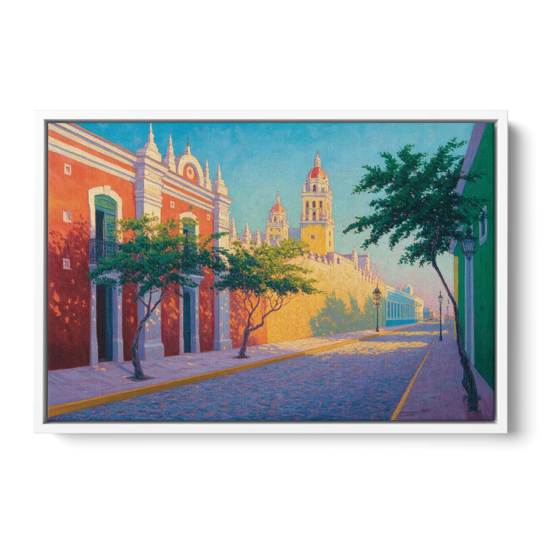 Campeche Walled City Front - White Canvas Wall Art