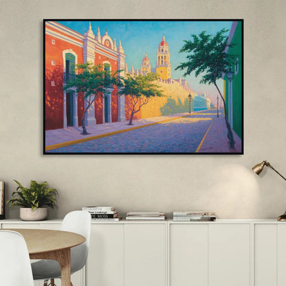 Campeche Walled City Living Room - Black Canvas Wall Art