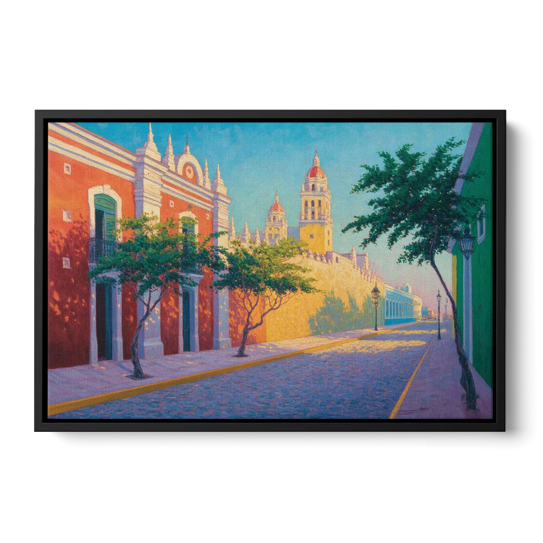 Campeche Walled City Front - Black Canvas Wall Art