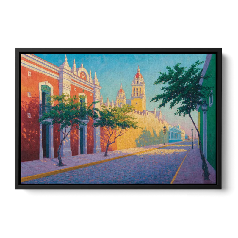 Campeche Walled City Front - Black Canvas Wall Art