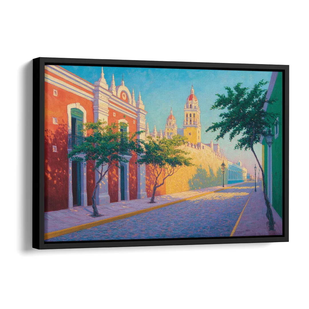 Campeche Walled City Side - Black Canvas Wall Art