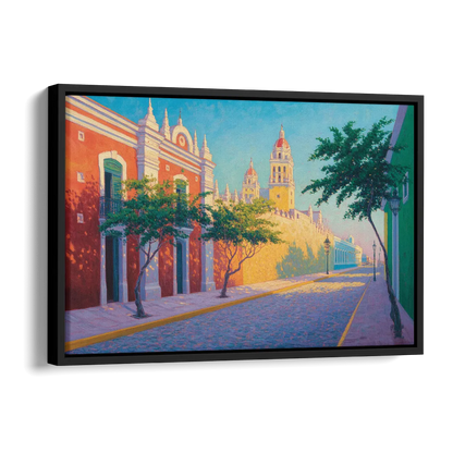 Campeche Walled City Side - Black Canvas Wall Art