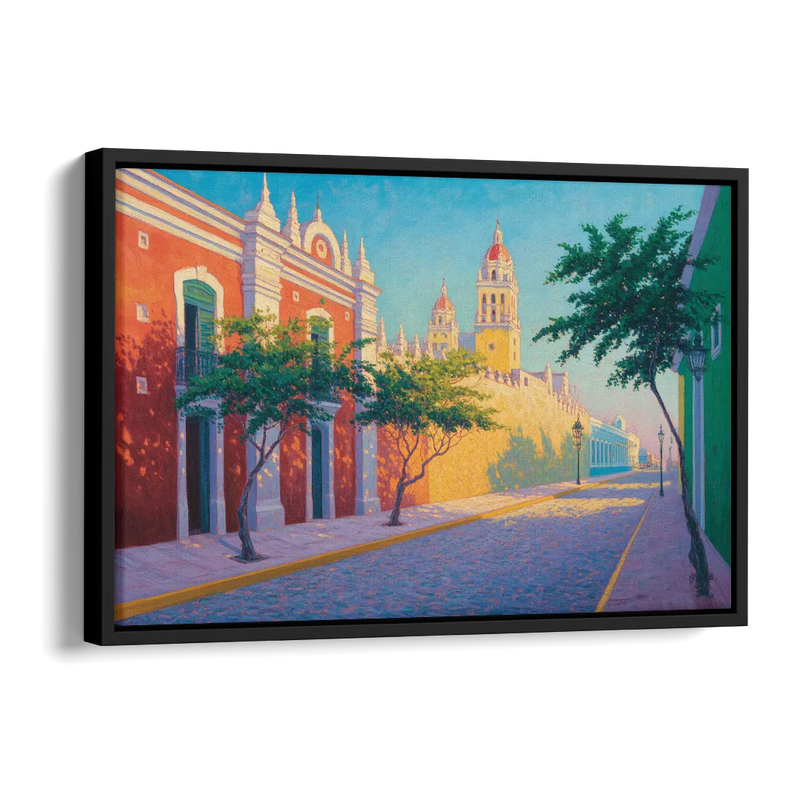 Campeche Walled City Side - Black Canvas Wall Art