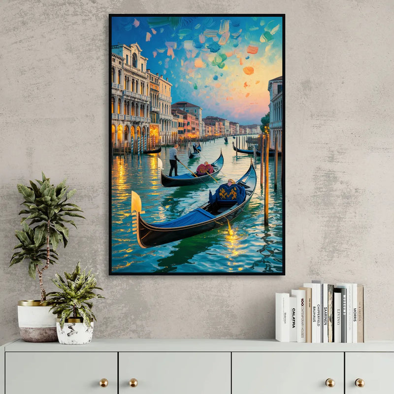 Canal Grande Serenity Sitting Room - Black Canvas Wall Art