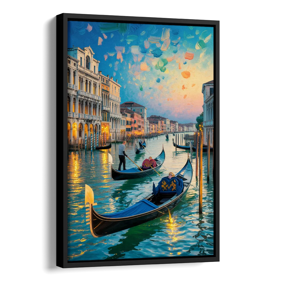 Canal Grande Serenity Side - Black Canvas Wall Art