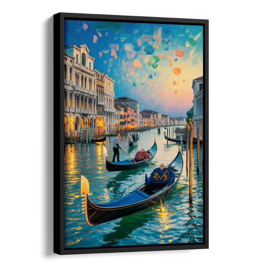 Canal Grande Serenity Side - Black Canvas Wall Art