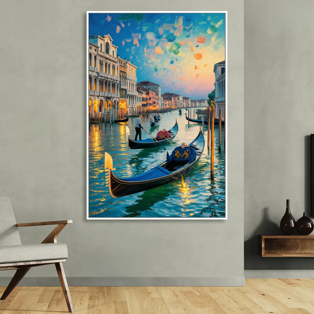 Canal Grande Serenity Living Room - White Canvas Wall Art