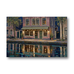 Canal Wine Bar at Night for the Home Bar - Canvas Wall Art - Front