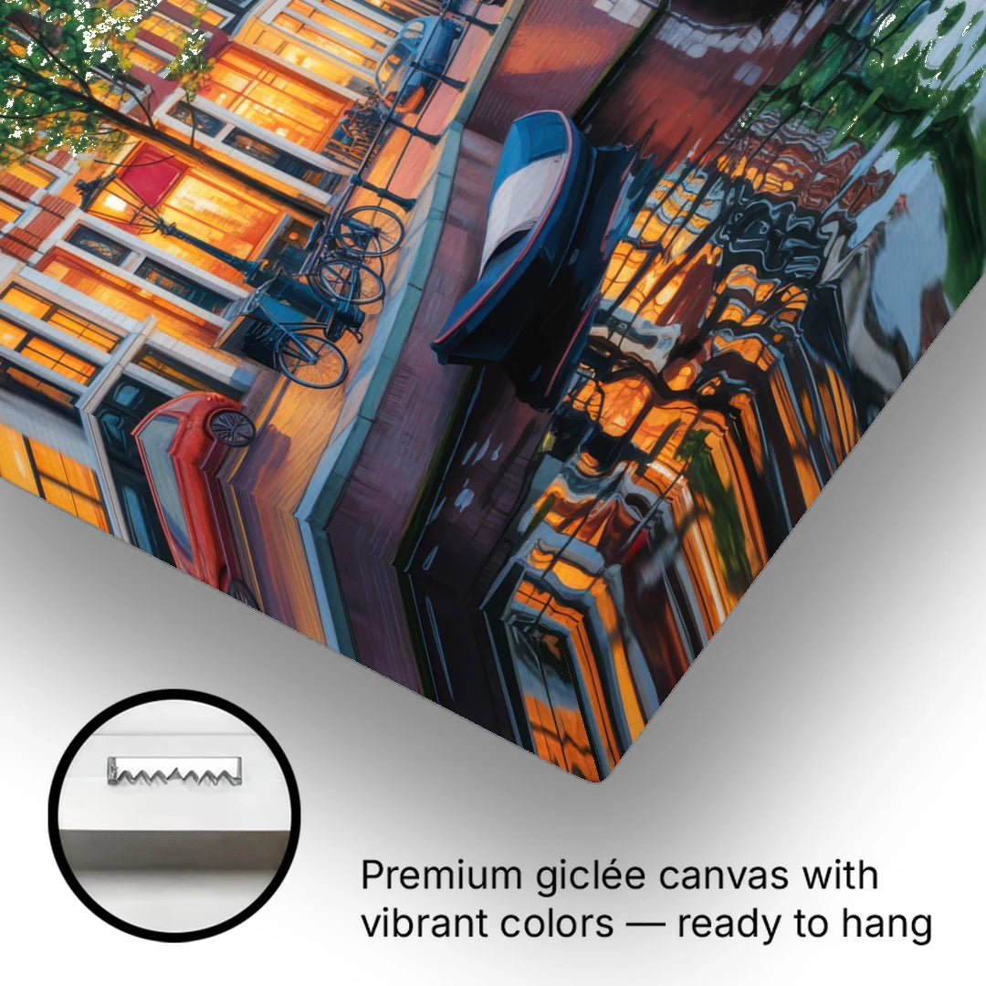 Canals of Amsterdam - Canvas Wall Art - Gallery Wrap Corner