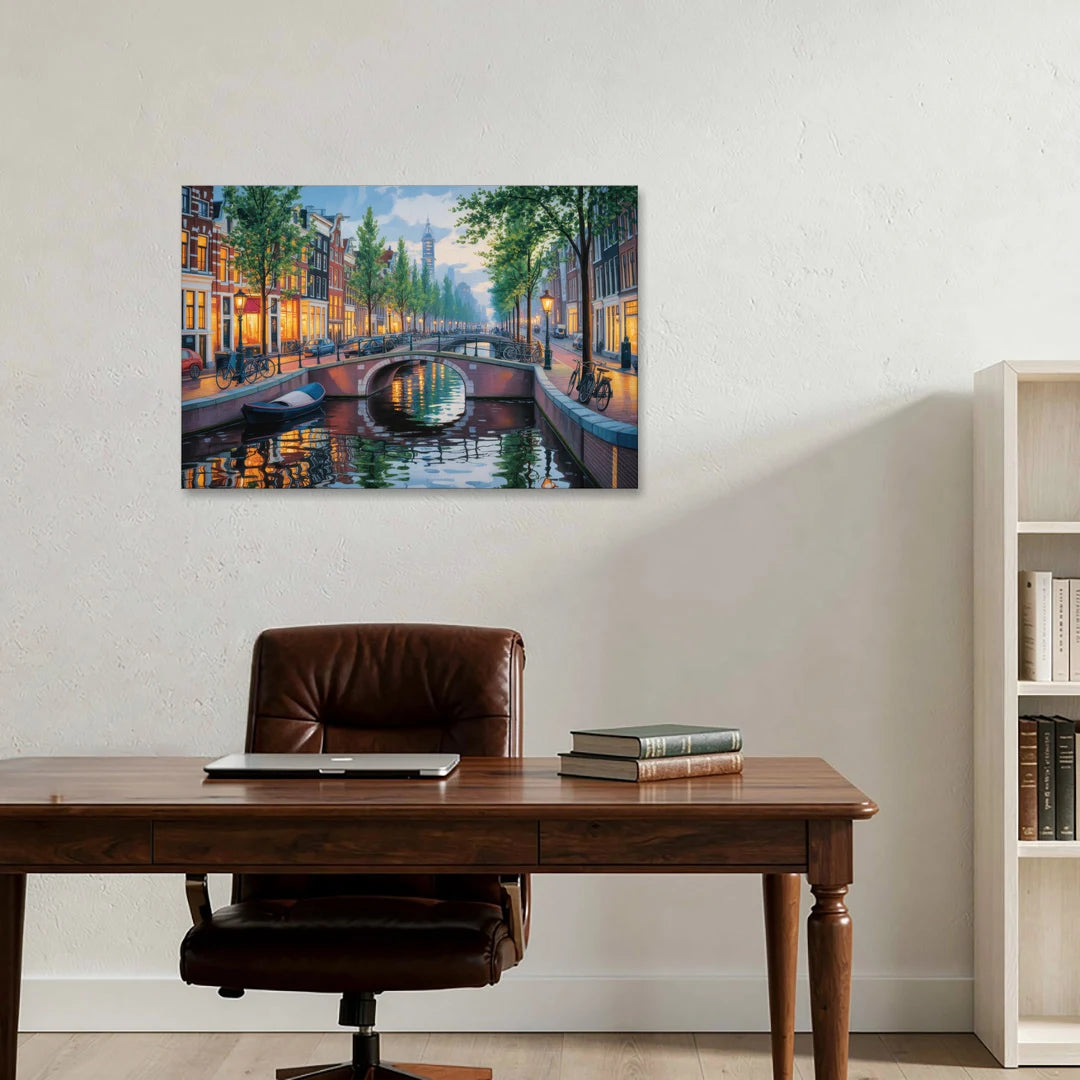 Canals of Amsterdam - Canvas Wall Art - Office - 36x24