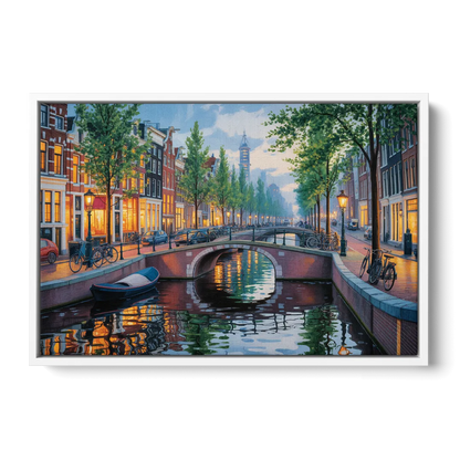 Canals of Amsterdam Front - White Canvas Wall Art