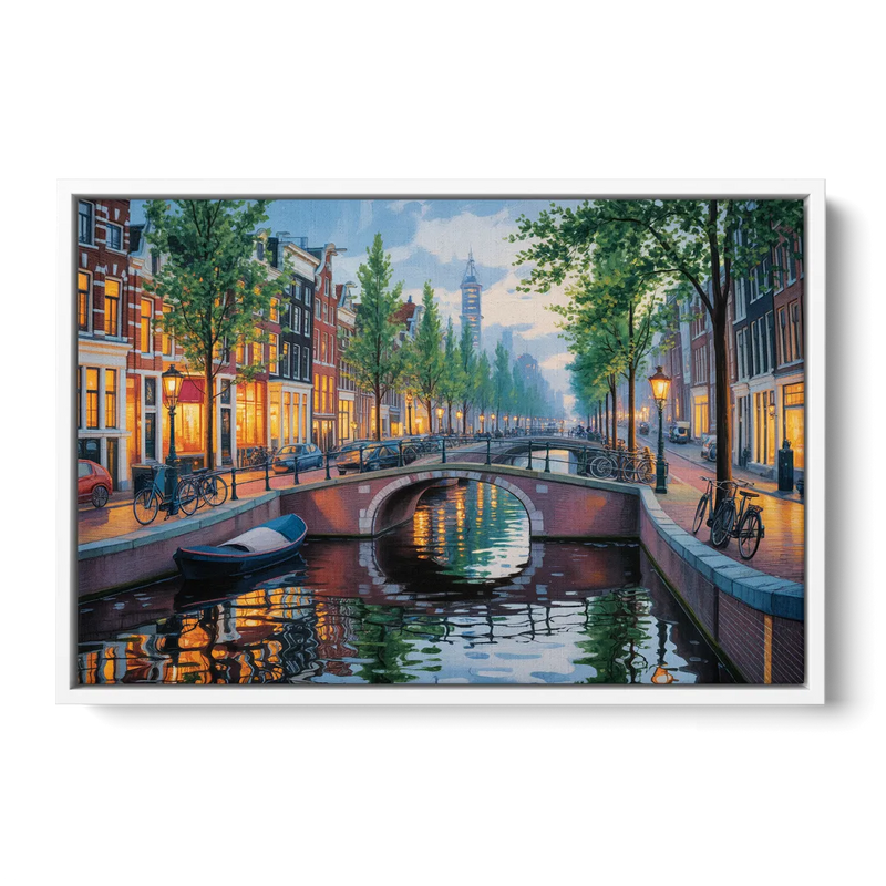 Canals of Amsterdam Front - White Canvas Wall Art