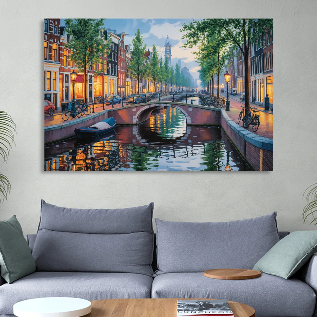 Canals of Amsterdam Sitting Room - Canvas Wall Art