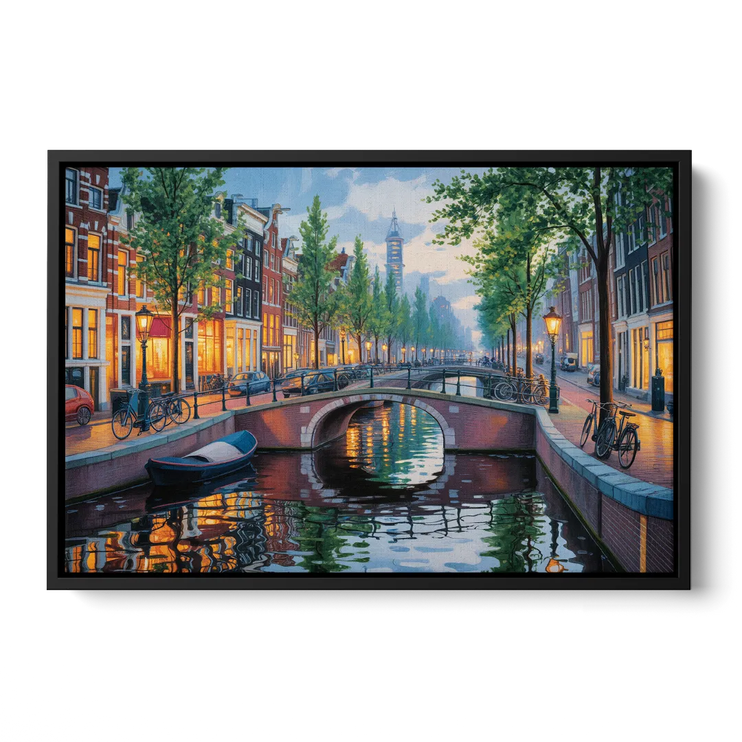 Canals of Amsterdam Front - Black Canvas Wall Art
