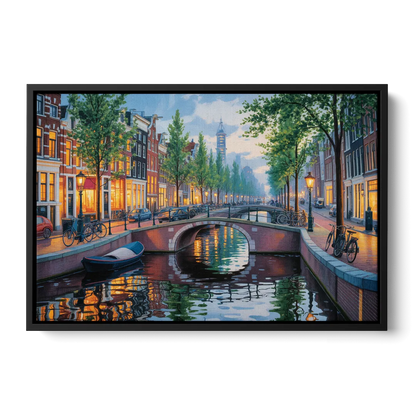 Canals of Amsterdam Front - Black Canvas Wall Art