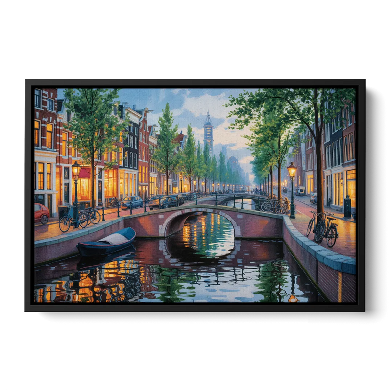 Canals of Amsterdam Front - Black Canvas Wall Art