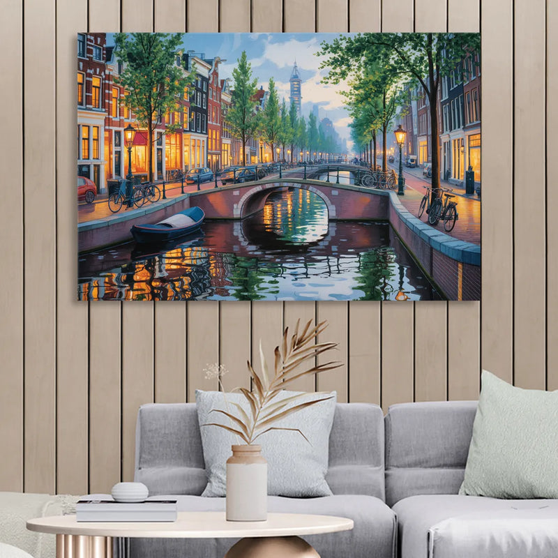 Canals of Amsterdam Living Room - Canvas Wall Art