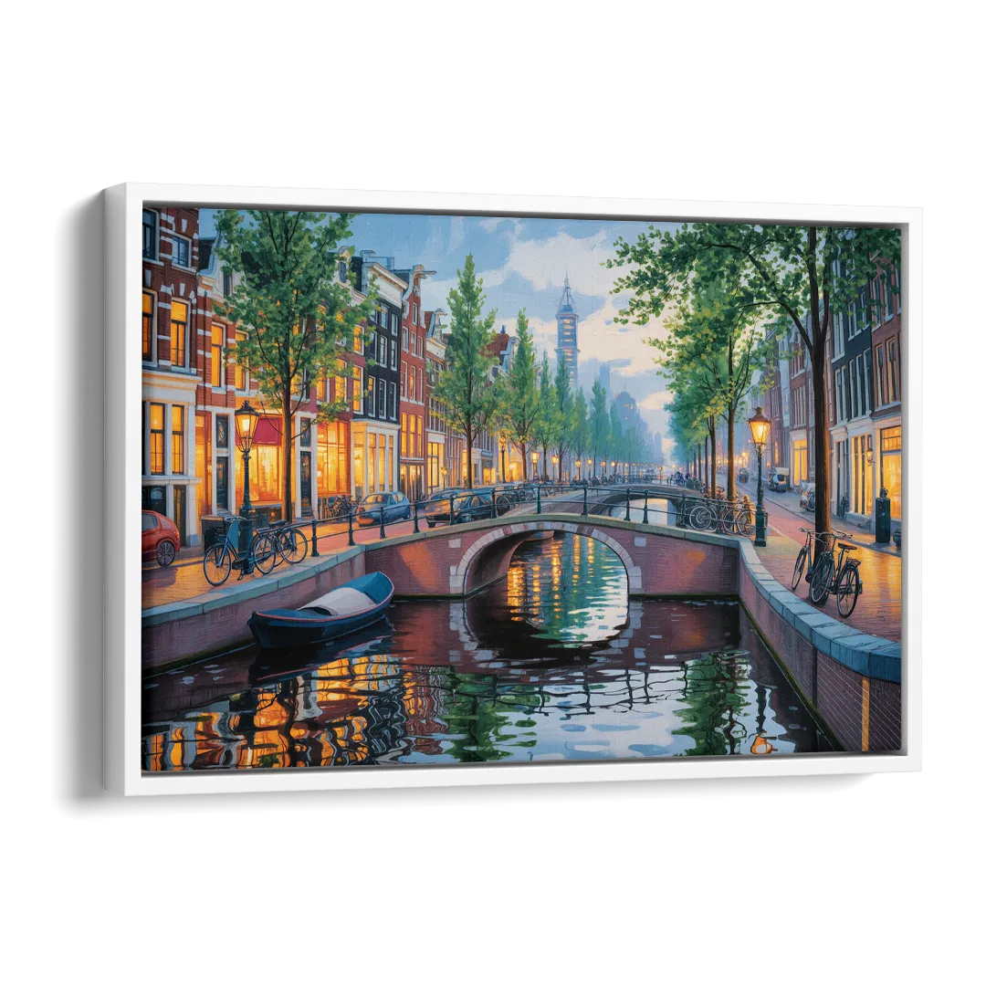 Canals of Amsterdam Side - White Canvas Wall Art