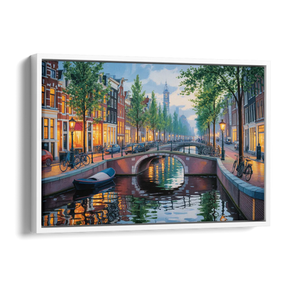 Canals of Amsterdam Side - White Canvas Wall Art